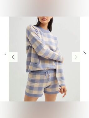 Anthropology Checked Preppy Lounge Sweater and Shorts Set Sz M